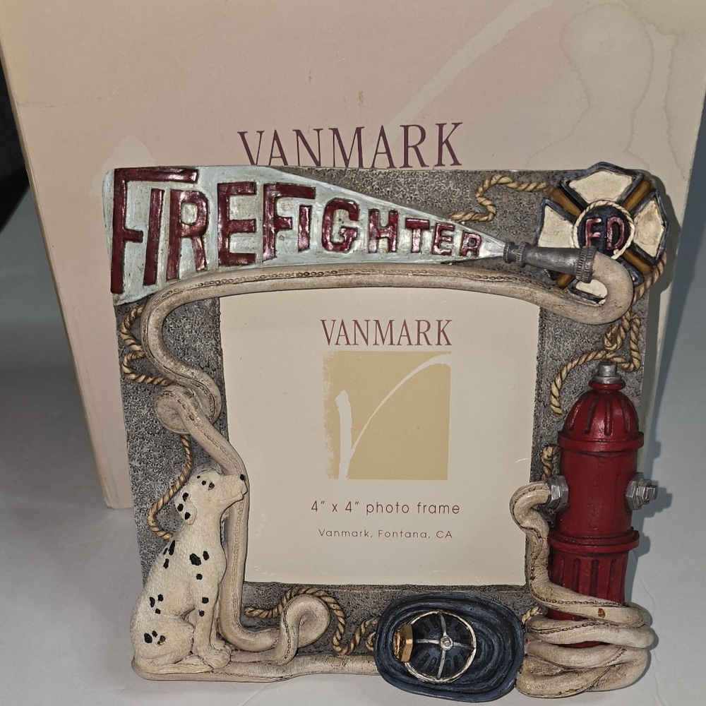 Vanmark Red Hats Of Courage 3D Photo Frame Firefighter Fireman Firehouse 4" x 4"